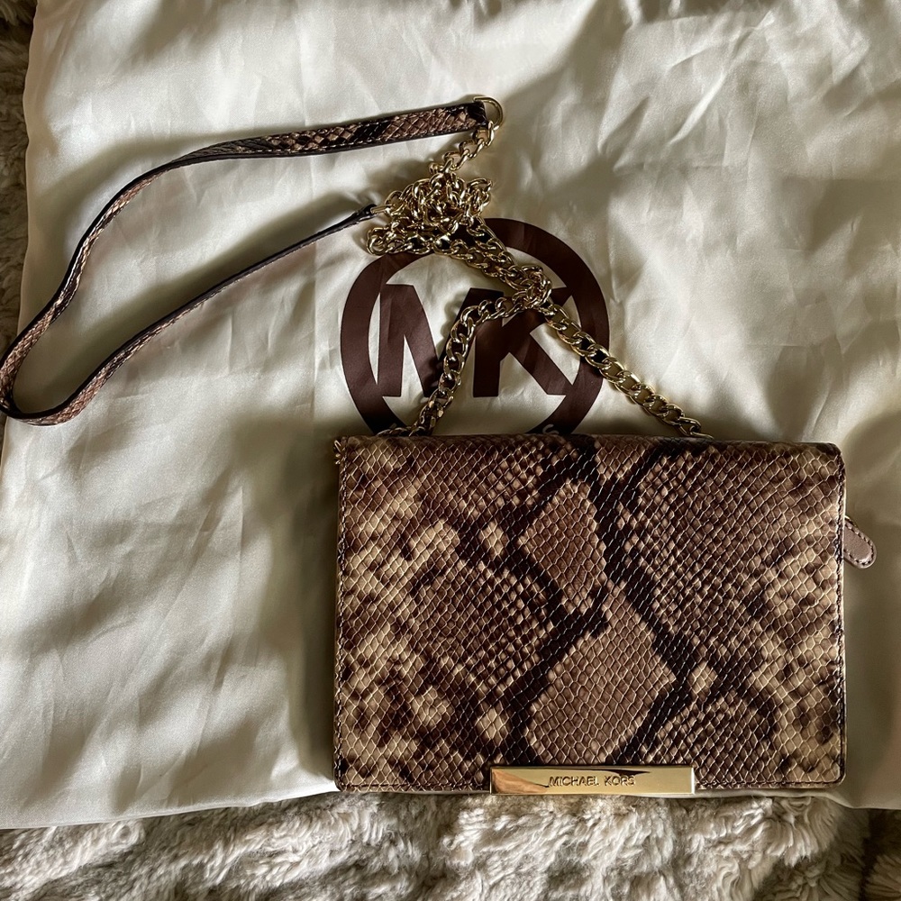 Michael Kors Leather Animal Print Clutch, Crossbody